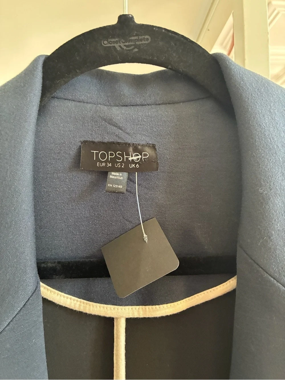 Topshop Navy Sleeveless Longline Blazer Vest with Zip Pockets